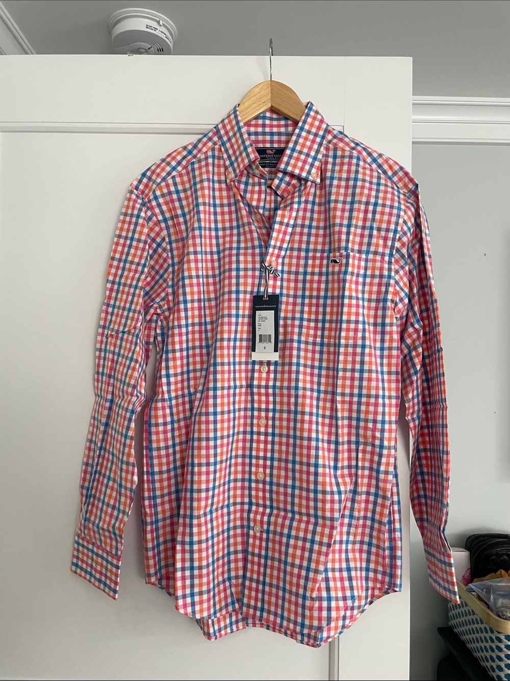 Vineyard Vines Coral, Blue & White Gingham Button-Down Shirt